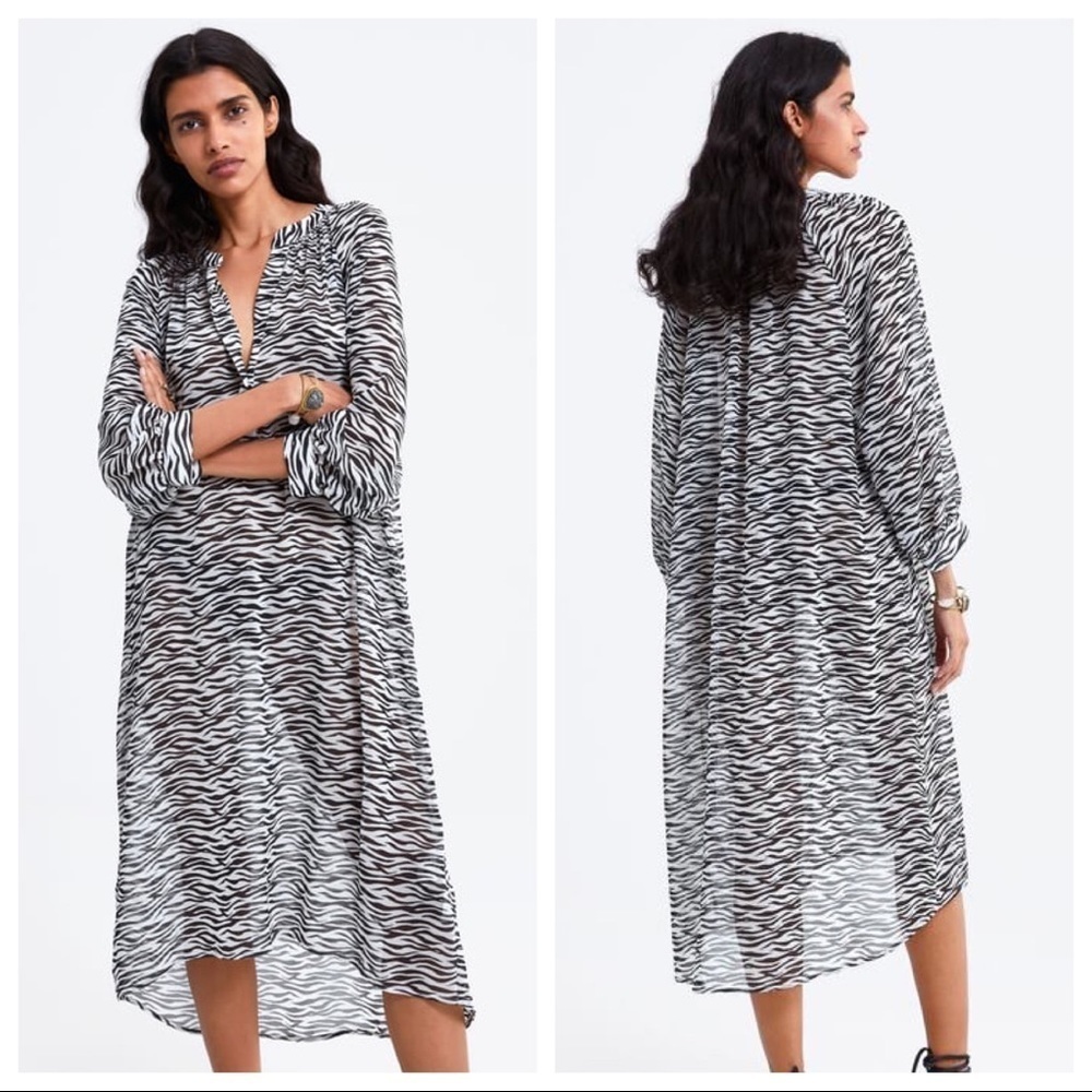 NWT. Zara Animal Print Semi-sheer Dress. Size S.